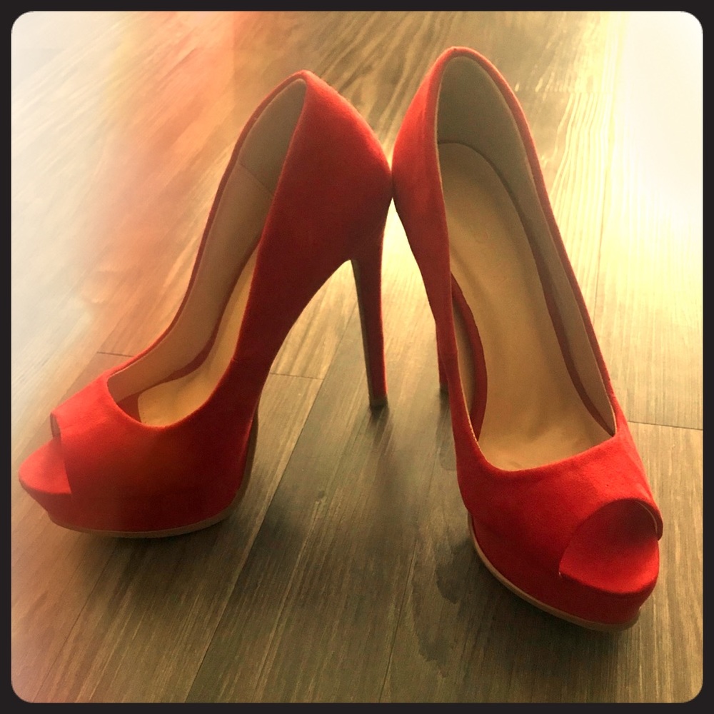Faux velvet heels